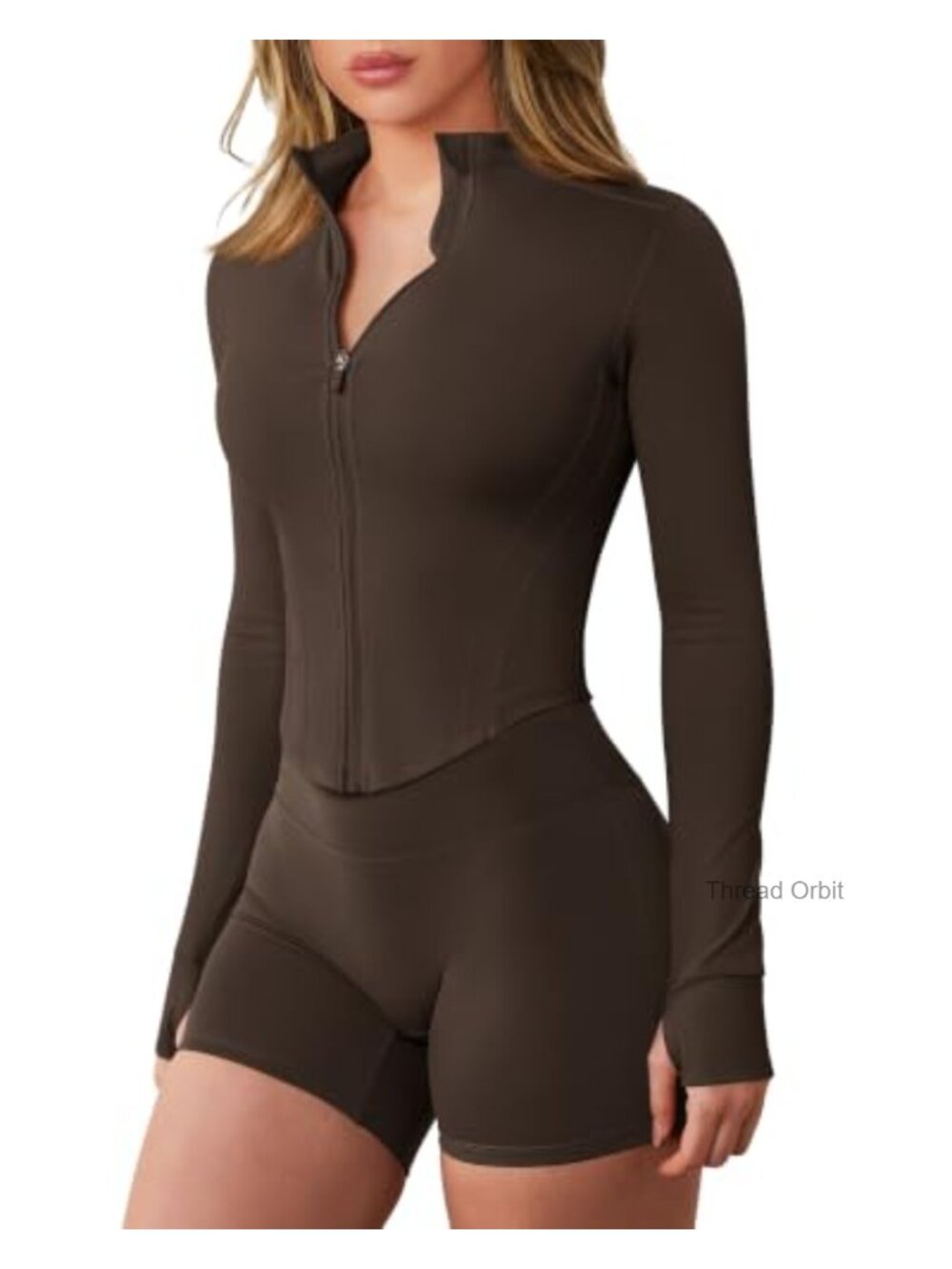Cropped Athletic Zip Up Jacket Women Thumbhole Workout Yoga Running